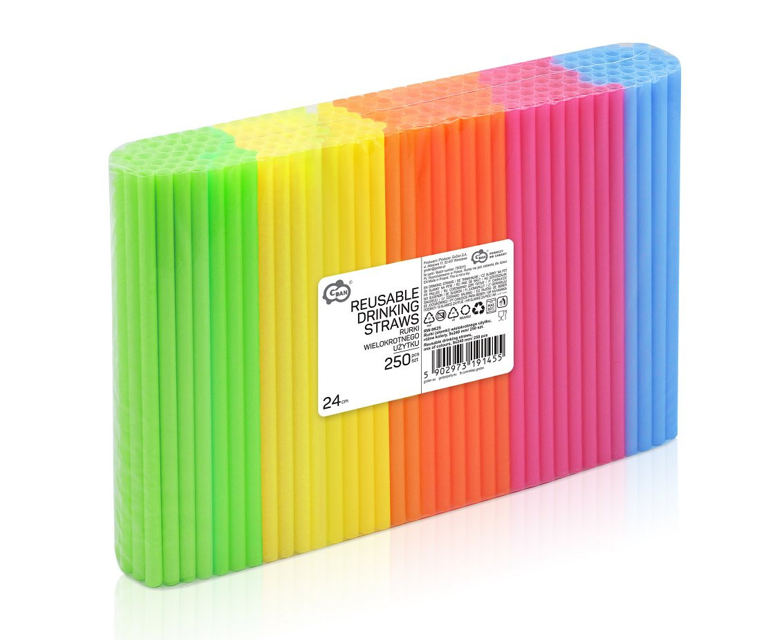 Reusable straws, mix colors, 9x240 mm/ 250 pcs